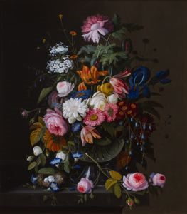 Image of Still Life with Mixed Flowers and Bird's Nest