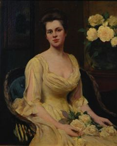 Image of Lady with Yellow Roses and Dress