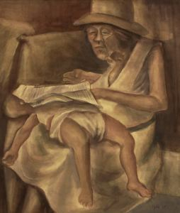 Image of August—Mother with Child Under Newspaper