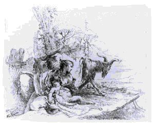 Image of Woman, Satyr, Child and Goat in a Landscape