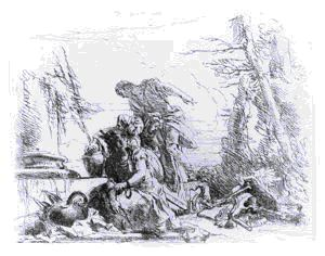 Image of Women and Men Regarding a Burning Pyre of Bones