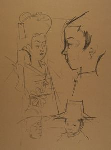 Image of Untitled (study of geisha, boy and two merchants)