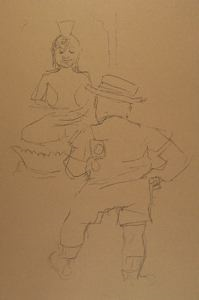 Image of Untitled (sketch of man with camera looking at Buddhist statue)