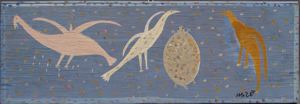 Image of Three Birds and Turtle on Blue Background