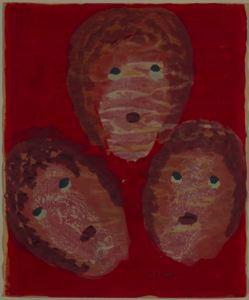 Image of Untitled (Three Faces on Red Background)