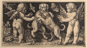 Image of Two Genii with Two Dogs Fighting