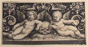 Image of Two Genii with a Skull and Grasshoppers