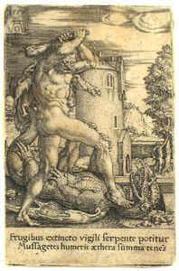 Image of Hercules Killing the Dragon Who Guards the Garden of Hesperides...