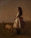 Image of Girl in Landscape with Two Lambs